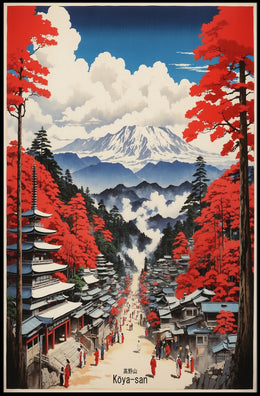 Serene Japanese Landscape with Traditional Pagodas Cultural or Heritage Poster PosterGoat