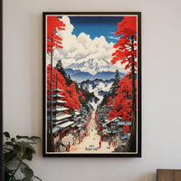 Serene Japanese Landscape with Traditional Pagodas Cultural or Heritage Poster PosterGoat