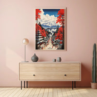 Serene Japanese Landscape with Traditional Pagodas Cultural or Heritage Poster PosterGoat