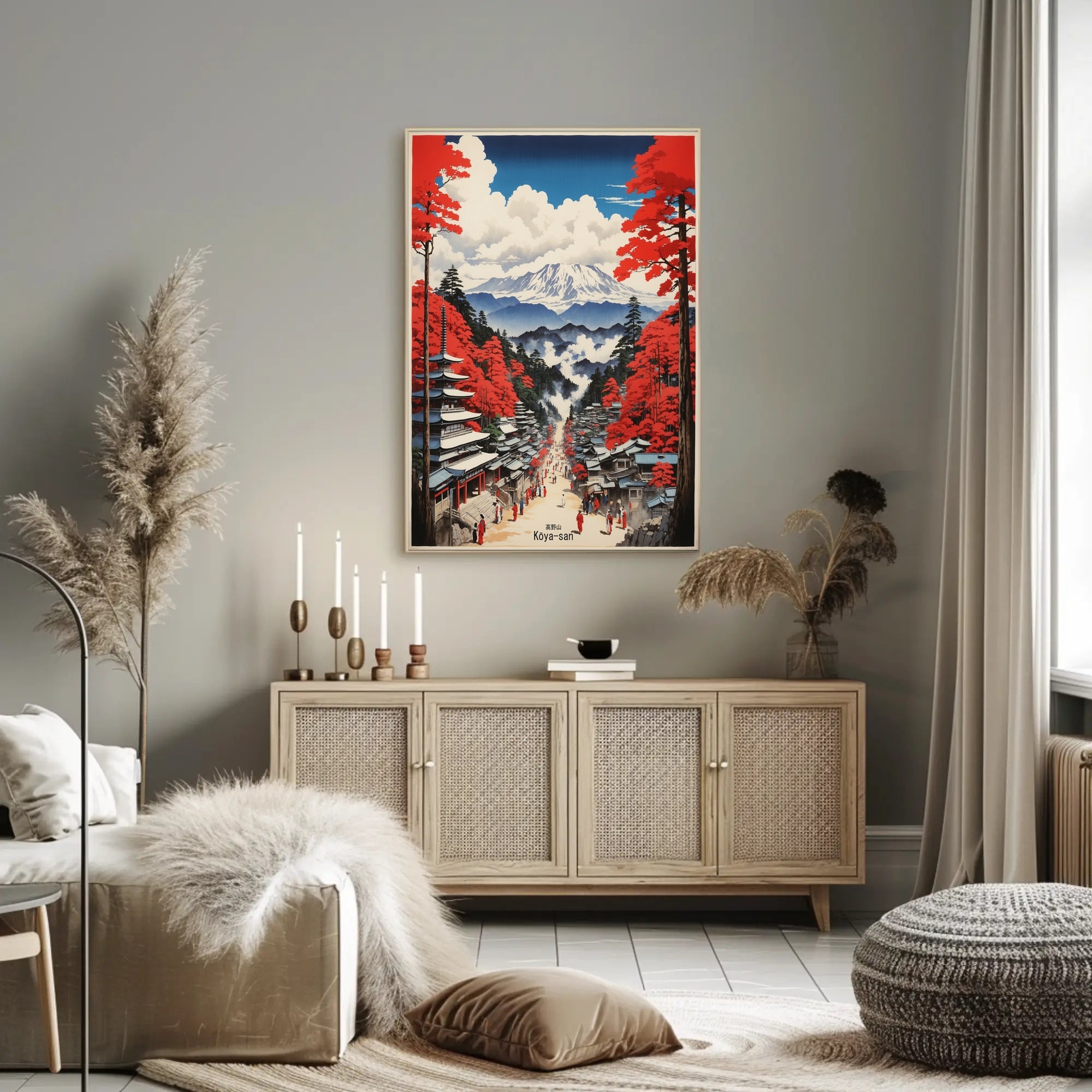 Serene Japanese Landscape with Traditional Pagodas Cultural or Heritage Poster PosterGoat