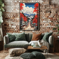 Serene Japanese Landscape with Traditional Pagodas Cultural or Heritage Poster PosterGoat