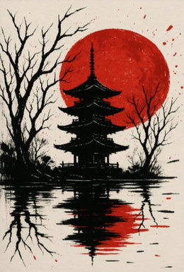 Serene Japanese Pagoda Art Print Cultural Heritage Poster PosterGoat