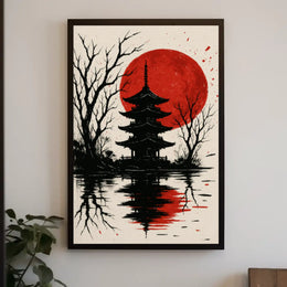 Serene Japanese Pagoda Art Print Cultural Heritage Poster PosterGoat