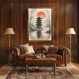 Serene Japanese Pagoda Ink Wash Cultural Heritage Poster PosterGoat