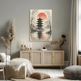 Serene Japanese Pagoda Ink Wash Cultural Heritage Poster PosterGoat
