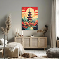 Serene Japanese Pagoda and Cherry Blossoms Heritage Poster PosterGoat