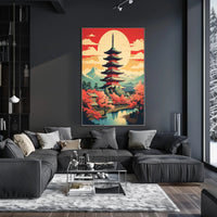 Serene Japanese Pagoda and Cherry Blossoms Heritage Poster PosterGoat