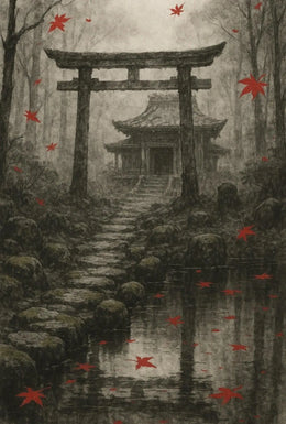 Serene Japanese Torii Gate Autumn Cultural Heritage Poster PosterGoat