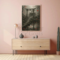 Serene Japanese Torii Gate Autumn Cultural Heritage Poster PosterGoat