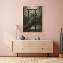 Serene Japanese Torii Gate Autumn Cultural Heritage Poster PosterGoat