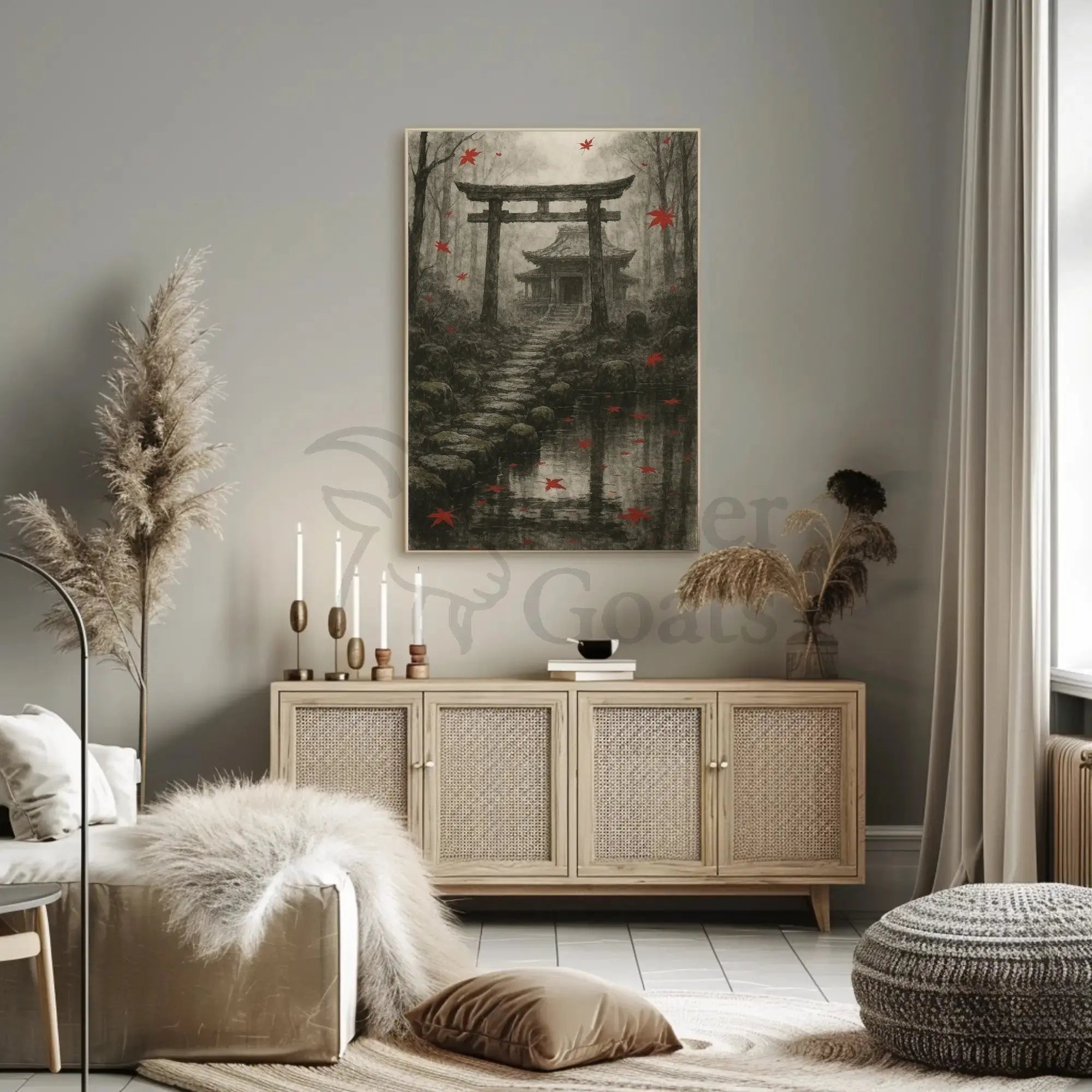Serene Japanese Torii Gate Autumn Cultural Heritage Poster PosterGoat