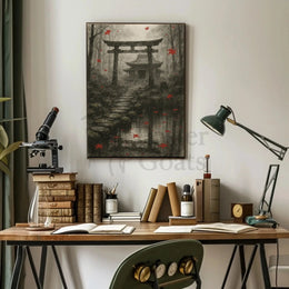 Serene Japanese Torii Gate Autumn Cultural Heritage Poster PosterGoat