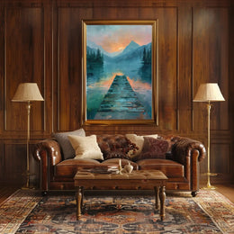 Serene Lake Scene at Sunrise Impressionistic Artistic Poster PosterGoat