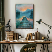 Serene Lake Scene at Sunrise Impressionistic Artistic Poster PosterGoat