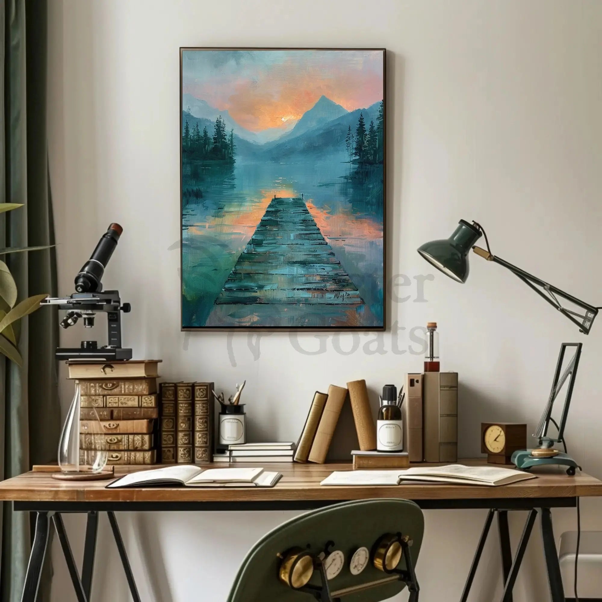 Serene Lake Scene at Sunrise Impressionistic Artistic Poster PosterGoat