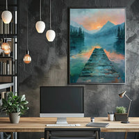 Serene Lake Scene at Sunrise Impressionistic Artistic Poster PosterGoat