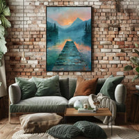 Serene Lake Scene at Sunrise Impressionistic Artistic Poster PosterGoat