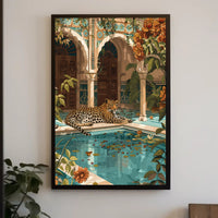 Serene Leopard by Luxurious Poolside - Cultural or Heritage Poster PosterGoat