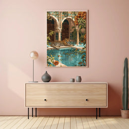 Serene Leopard by Luxurious Poolside - Cultural or Heritage Poster PosterGoat