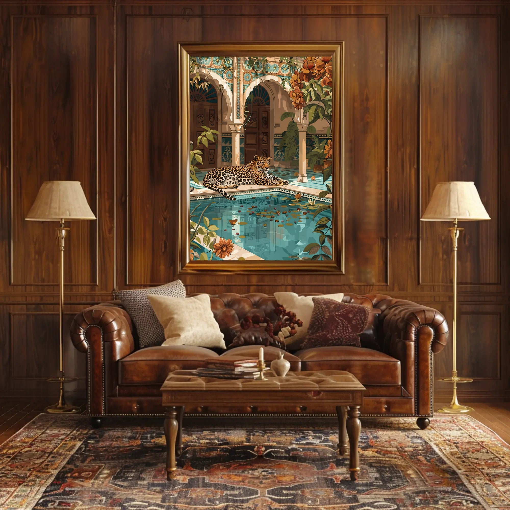 Serene Leopard by Luxurious Poolside - Cultural or Heritage Poster PosterGoat