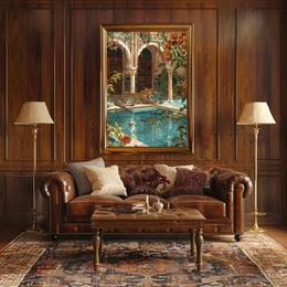 Serene Leopard by Luxurious Poolside - Cultural or Heritage Poster PosterGoat