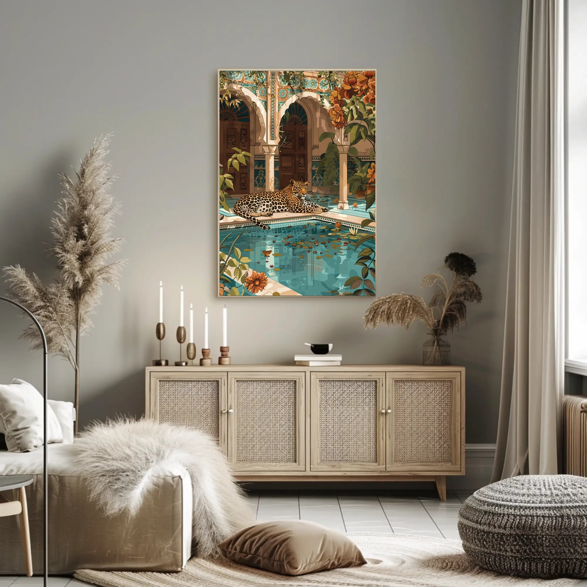 Serene Leopard by Luxurious Poolside - Cultural or Heritage Poster PosterGoat