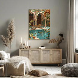 Serene Leopard by Luxurious Poolside - Cultural or Heritage Poster PosterGoat