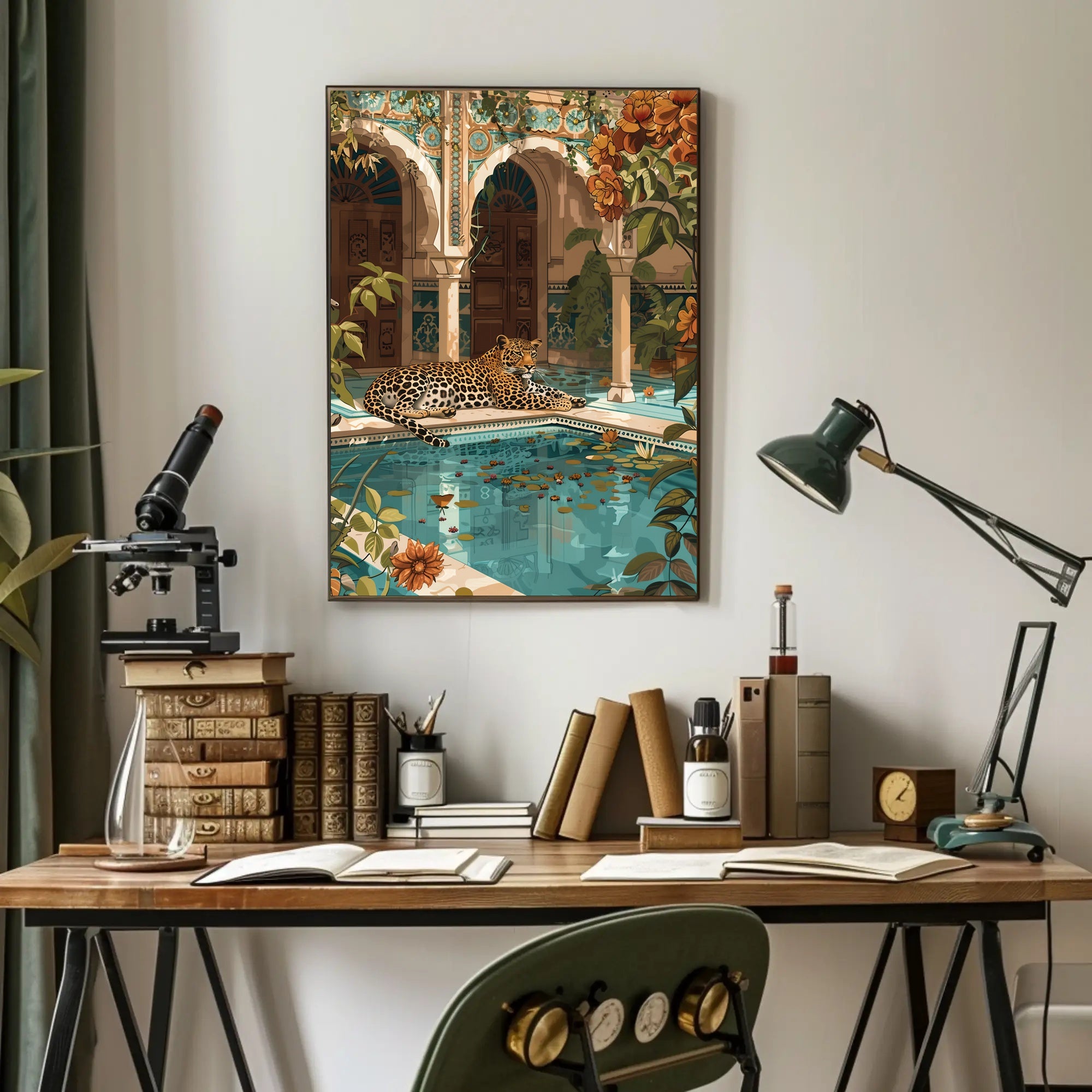 Serene Leopard by Luxurious Poolside - Cultural or Heritage Poster PosterGoat