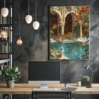 Serene Leopard by Luxurious Poolside - Cultural or Heritage Poster PosterGoat