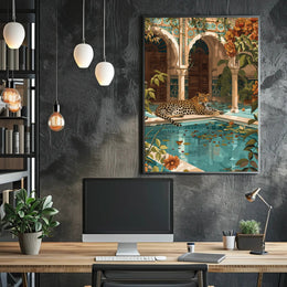 Serene Leopard by Luxurious Poolside - Cultural or Heritage Poster PosterGoat