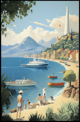 Serene Mediterranean Coastal Scene Vintage Travel Poster PosterGoat