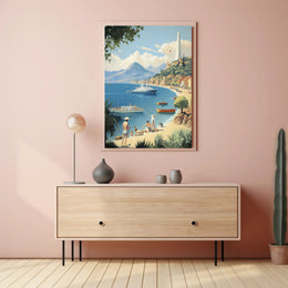 Serene Mediterranean Coastal Scene Vintage Travel Poster PosterGoat