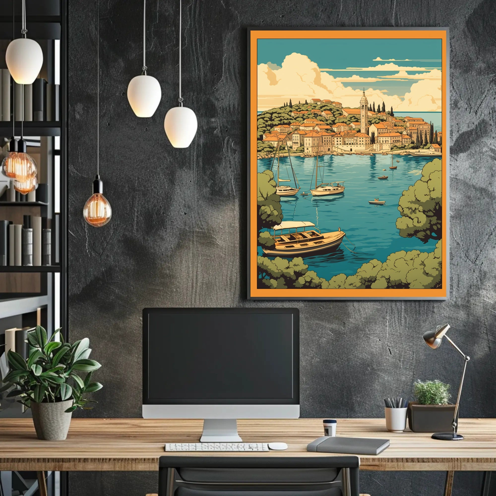 Serene Mediterranean Harbor Scene - Travel Poster PosterGoat