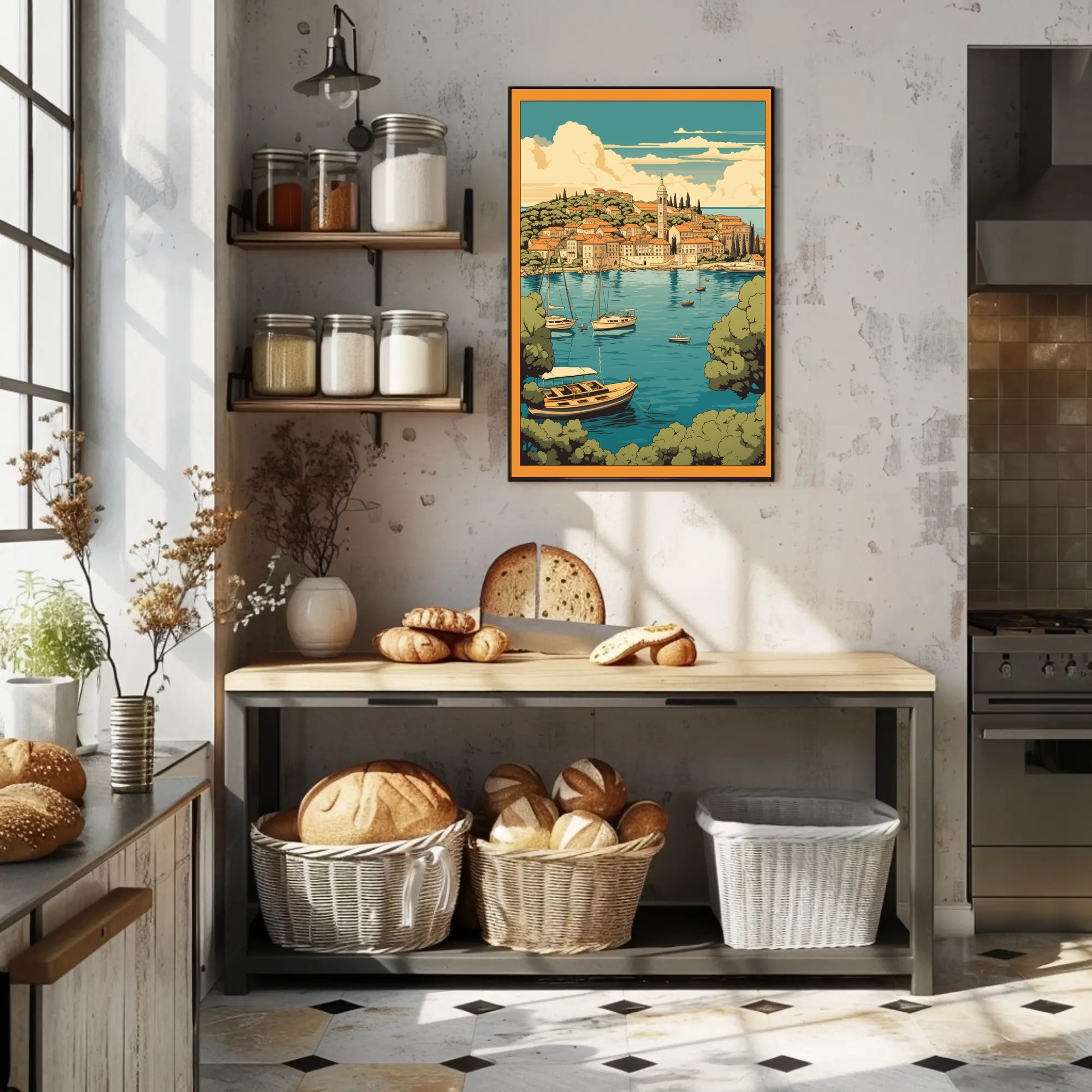 Serene Mediterranean Harbor Scene - Travel Poster PosterGoat