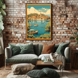 Serene Mediterranean Harbor Scene - Travel Poster PosterGoat