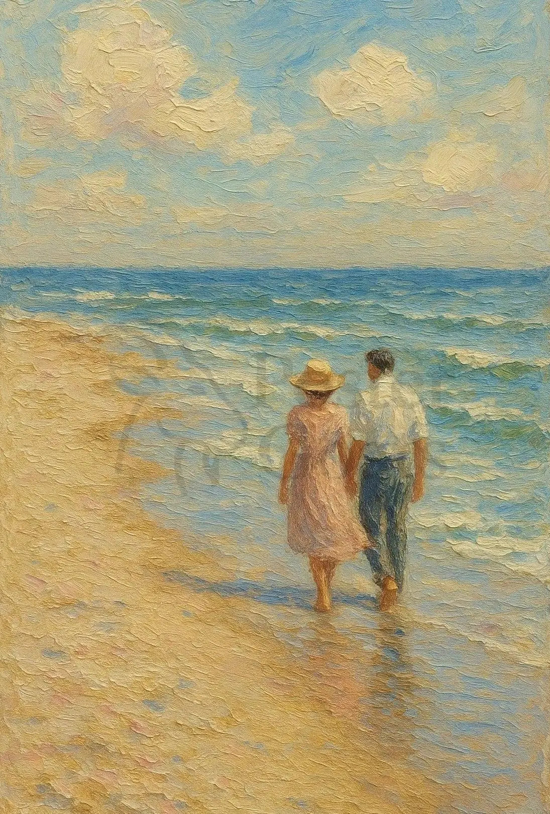 Serene Mid-Century Romance by the Sea - Artistic Poster PosterGoat