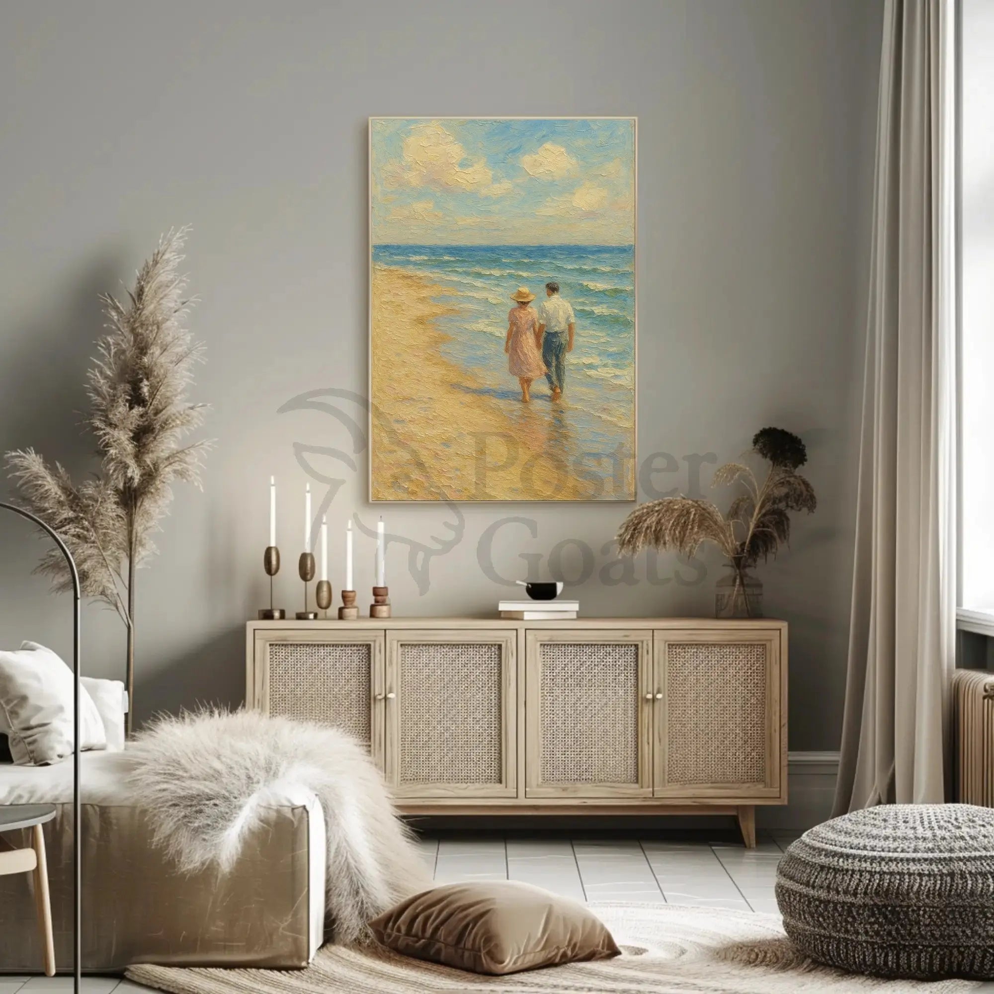 Serene Mid-Century Romance by the Sea - Artistic Poster PosterGoat