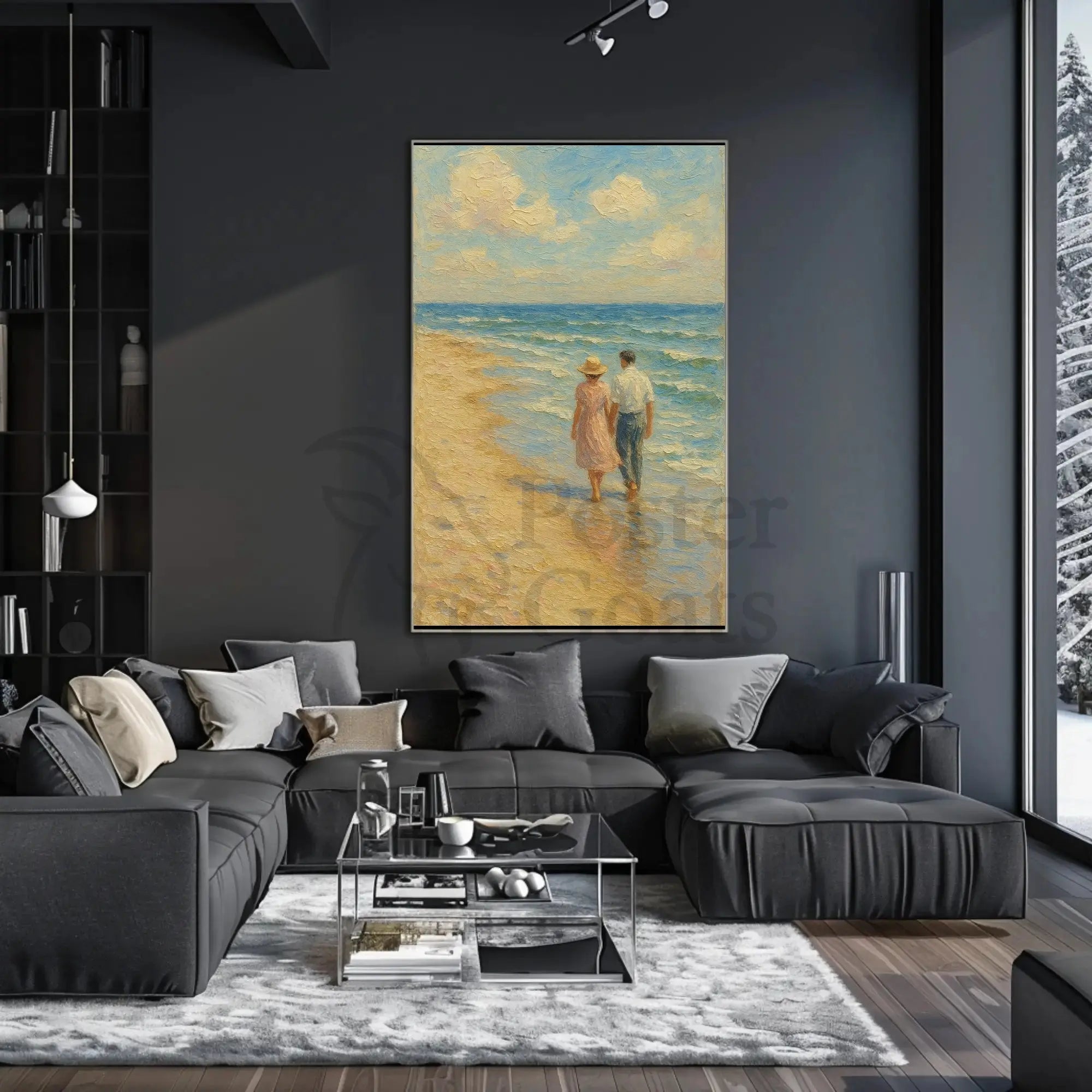 Serene Mid-Century Romance by the Sea - Artistic Poster PosterGoat