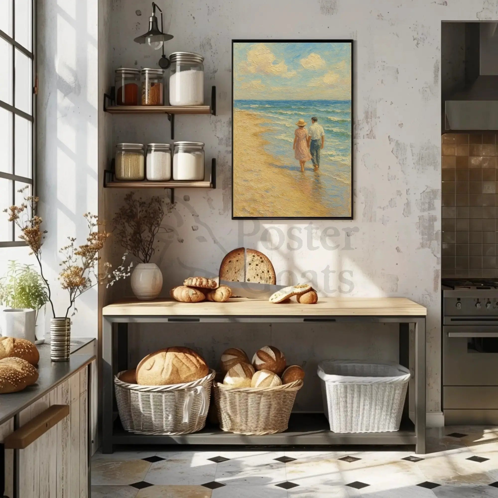 Serene Mid-Century Romance by the Sea - Artistic Poster PosterGoat
