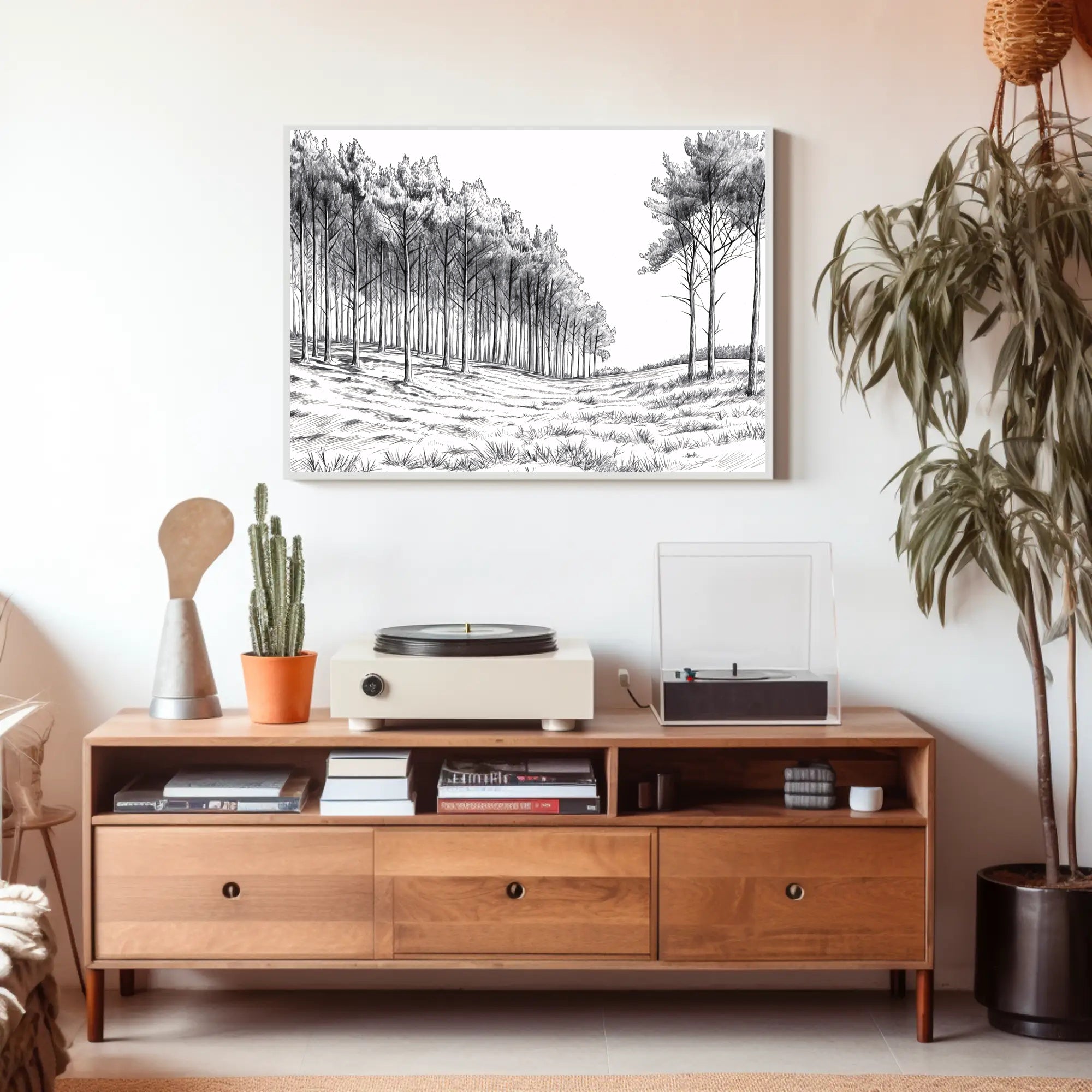 Serene Monochrome Forest Scene Wall Art Artistic Poster PosterGoat