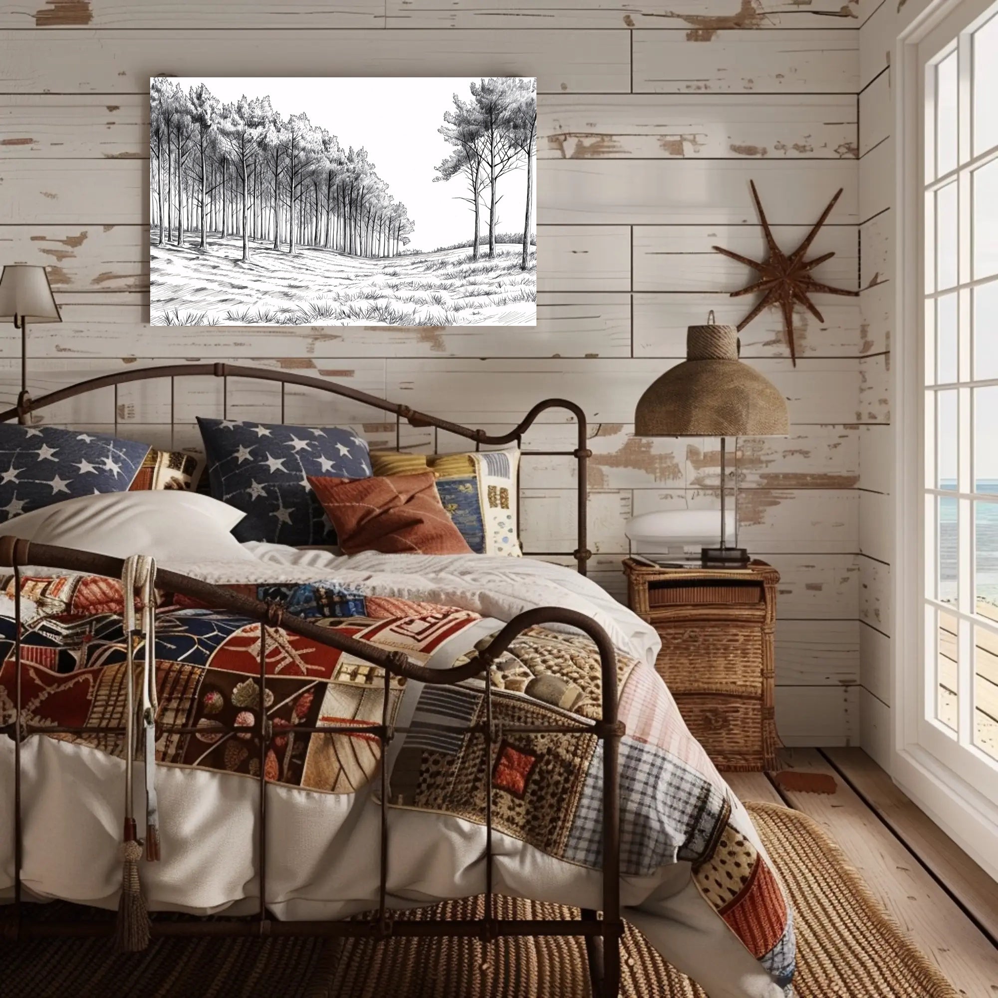 Serene Monochrome Forest Scene Wall Art Artistic Poster PosterGoat
