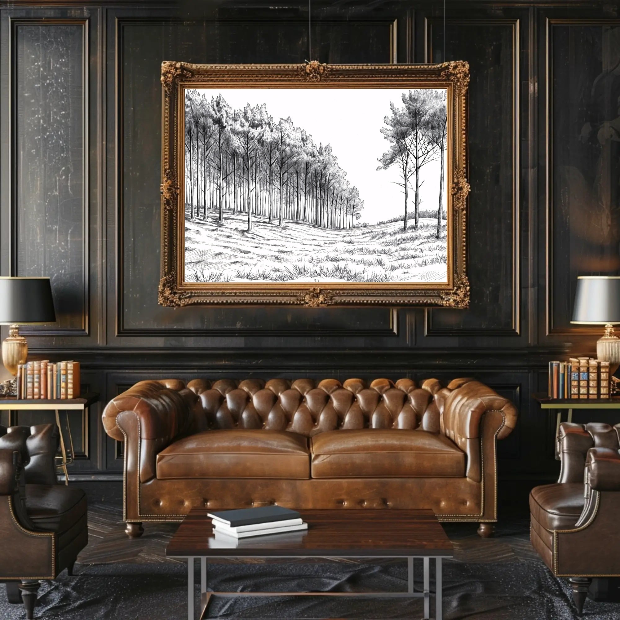 Serene Monochrome Forest Scene Wall Art Artistic Poster PosterGoat