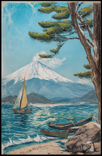 Serene Mountain Lake with Sailboat Travel Poster PosterGoat
