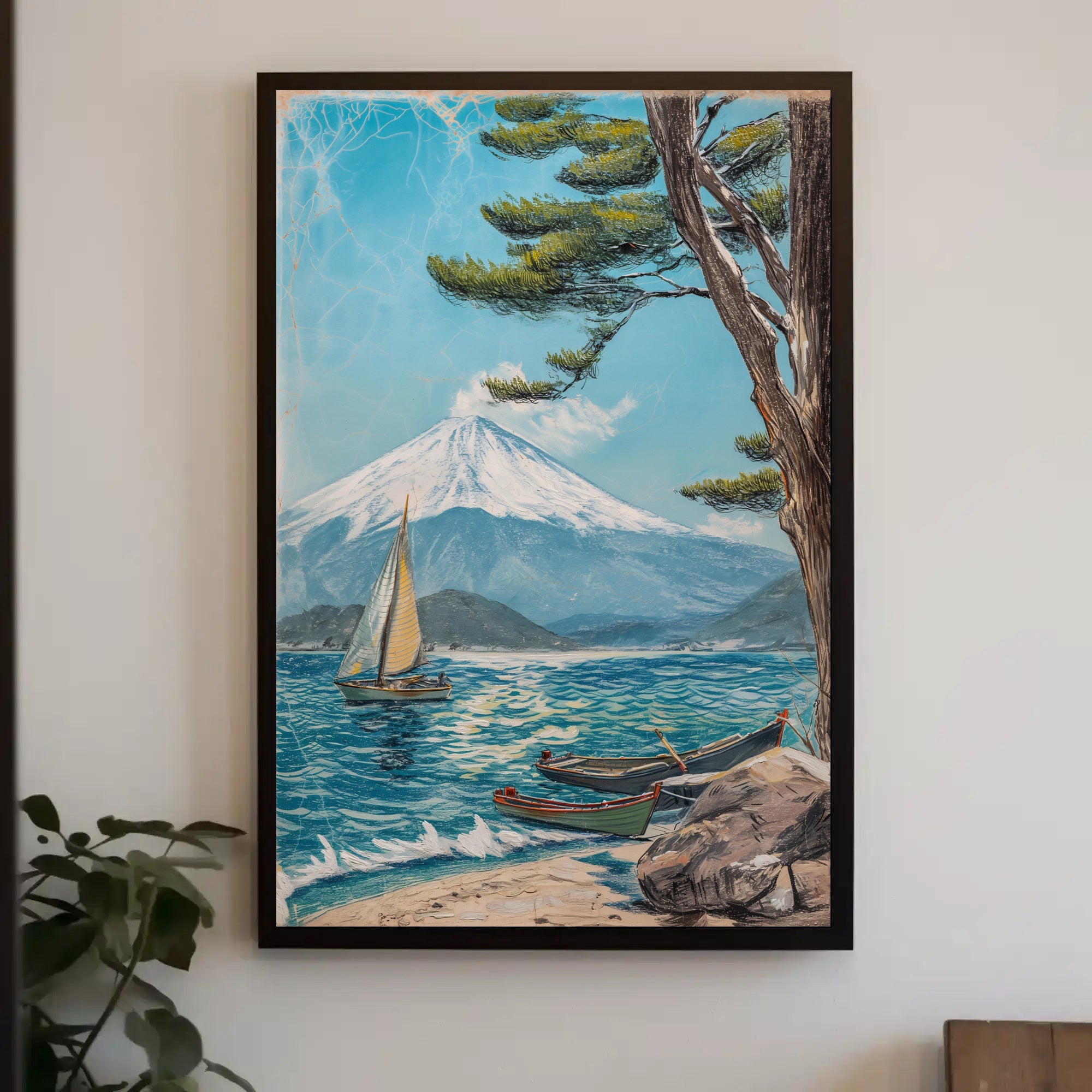 Serene Mountain Lake with Sailboat Travel Poster PosterGoat
