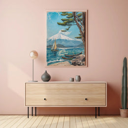 Serene Mountain Lake with Sailboat Travel Poster PosterGoat