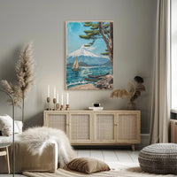 Serene Mountain Lake with Sailboat Travel Poster PosterGoat