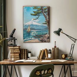 Serene Mountain Lake with Sailboat Travel Poster PosterGoat