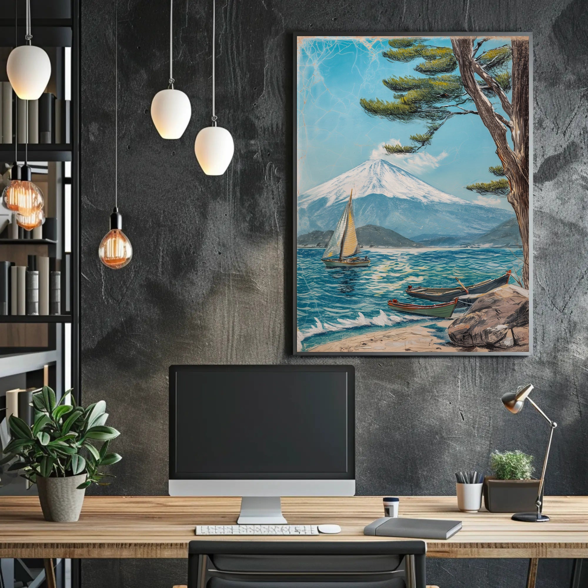 Serene Mountain Lake with Sailboat Travel Poster PosterGoat