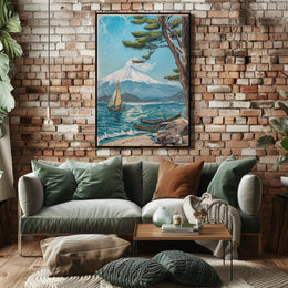 Serene Mountain Lake with Sailboat Travel Poster PosterGoat