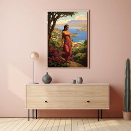 Serene Mythological Beauty on Mediterranean Coastline Fantasy or Mythology Poster PosterGoat